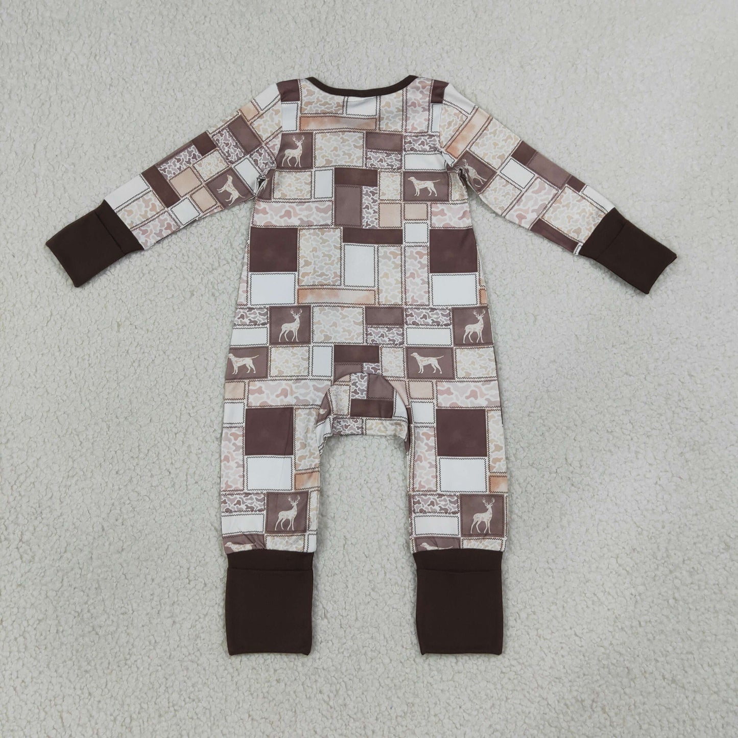 LR3118 Newborn Baby Boys Ducks Dogs Deer Camo Hunting Two Way Zip Convertible Rompers