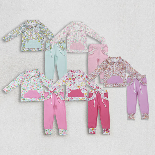 Sibling Baby girls clothes summer floral long sleeve pants Clothes Sets