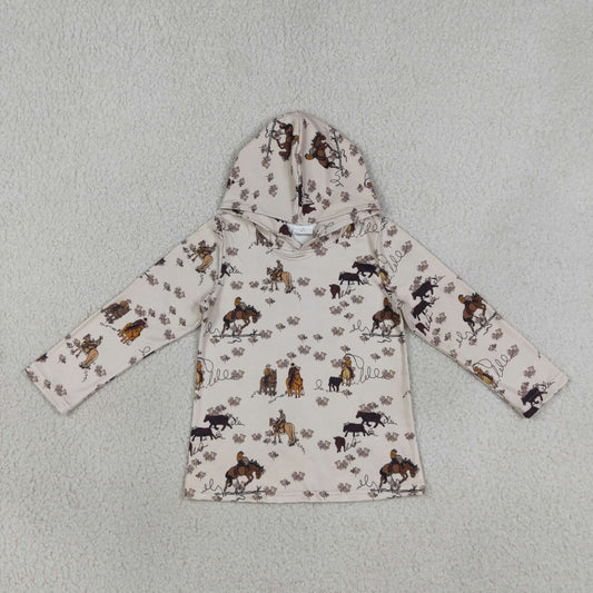 BT1843 Kids Clothing Baby Boys Long Sleeve Horse Rodeos Western Hoodies Top