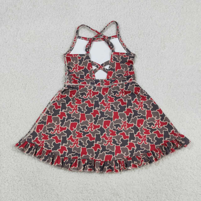 GSD3592 Kids Baby Girls Strap Camo A Team Yoga Active Shorts Ruffle Knee Length Dresses
