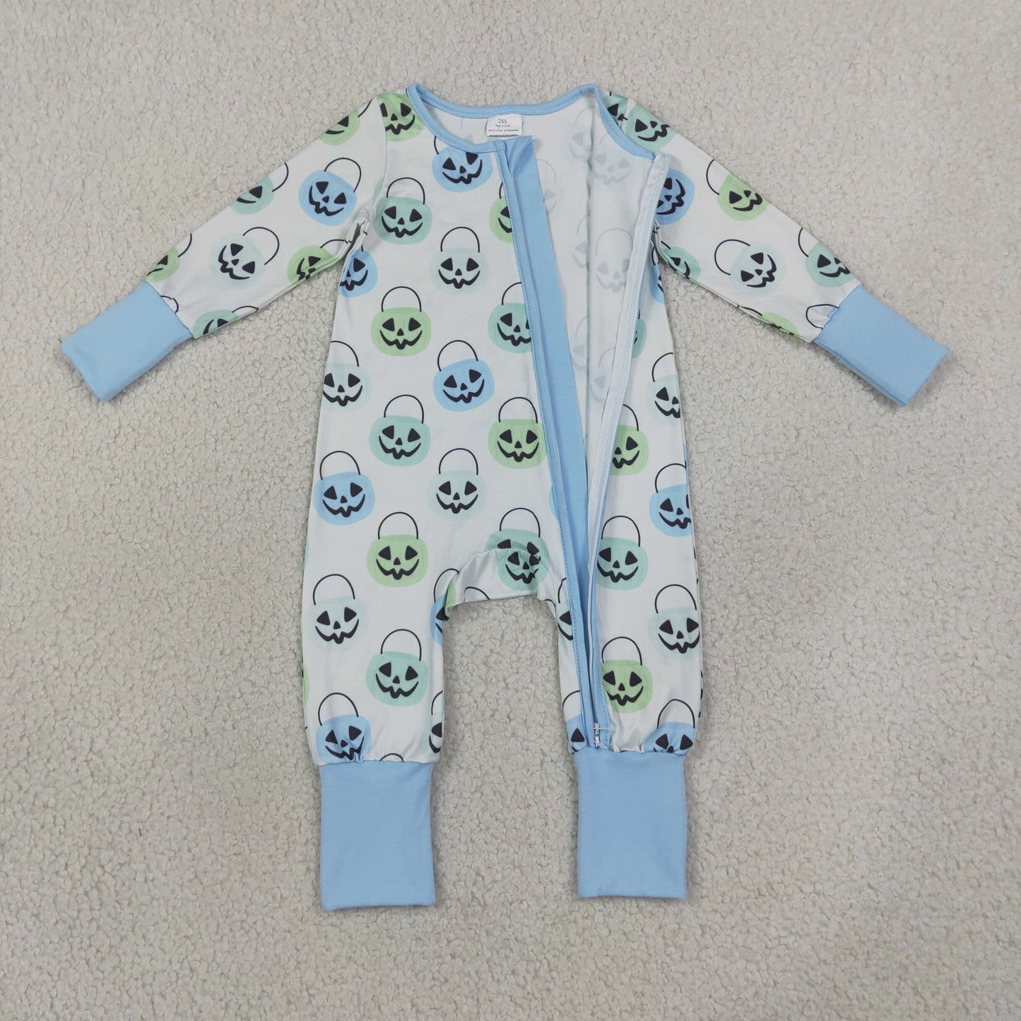 LR2534 Newborn Baby Boys Ghost Pumpkins Halloween Two Way Zip Convertible Rompers