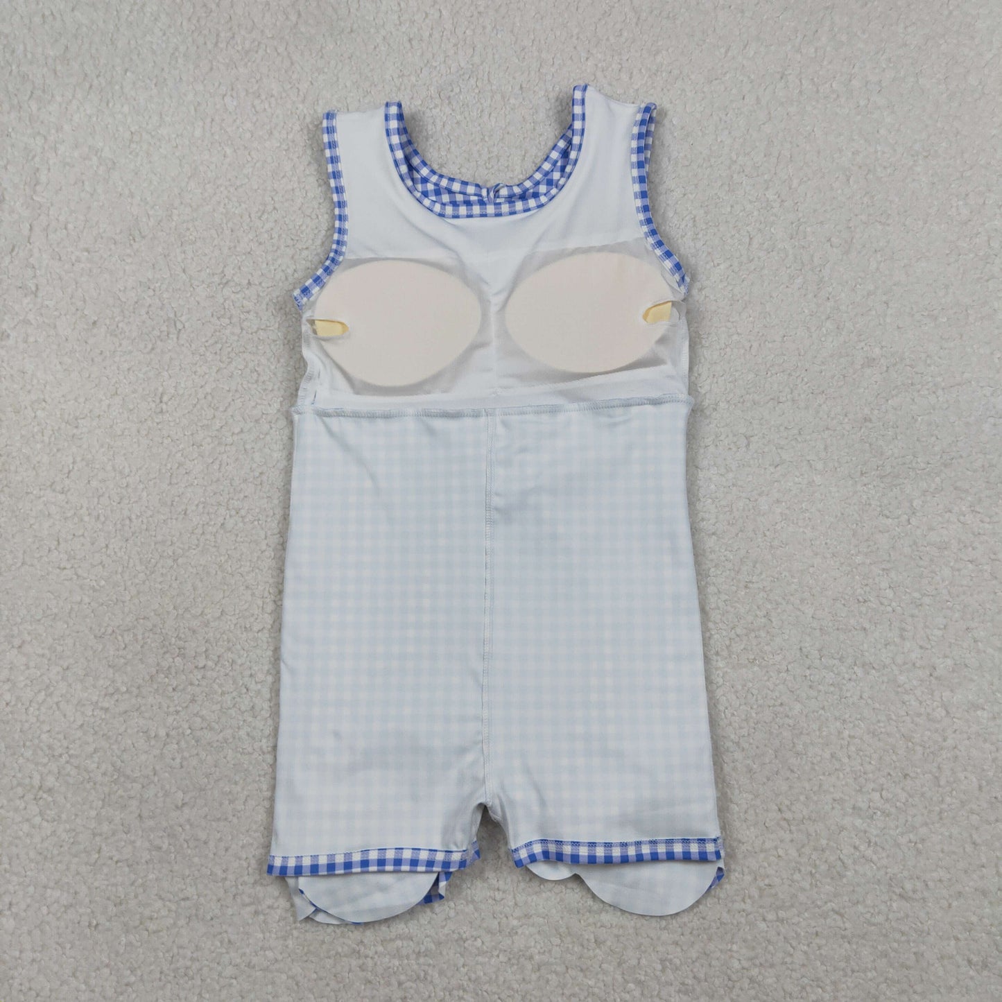 GSD3427 Kids Baby Girls Blue Checked Yoga Active Scallop Shorts Knee Length Dresses