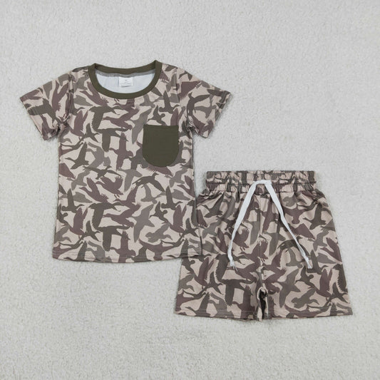 BSSO1795 Kids Baby Boy Ducks Camo Pocket Top Shorts Hunting Pajamas Clothes Sets
