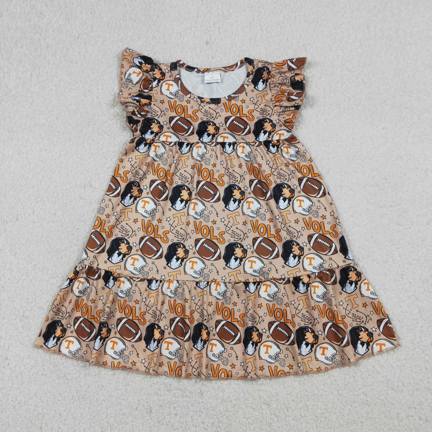 GSD3703 Kids Baby Girl Footballs Vols Team Patchwork Knee Length Dresses