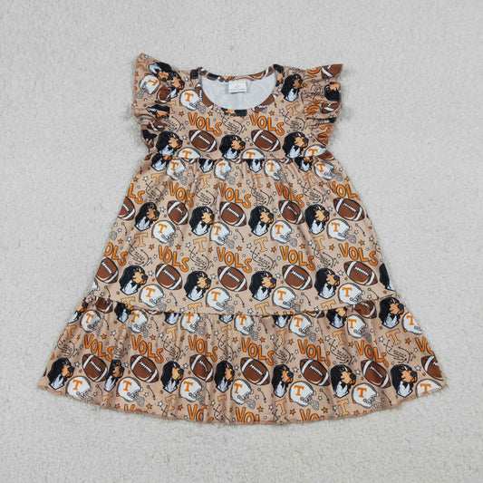 GSD3703 Kids Baby Girl Footballs Vols Team Patchwork Knee Length Dresses