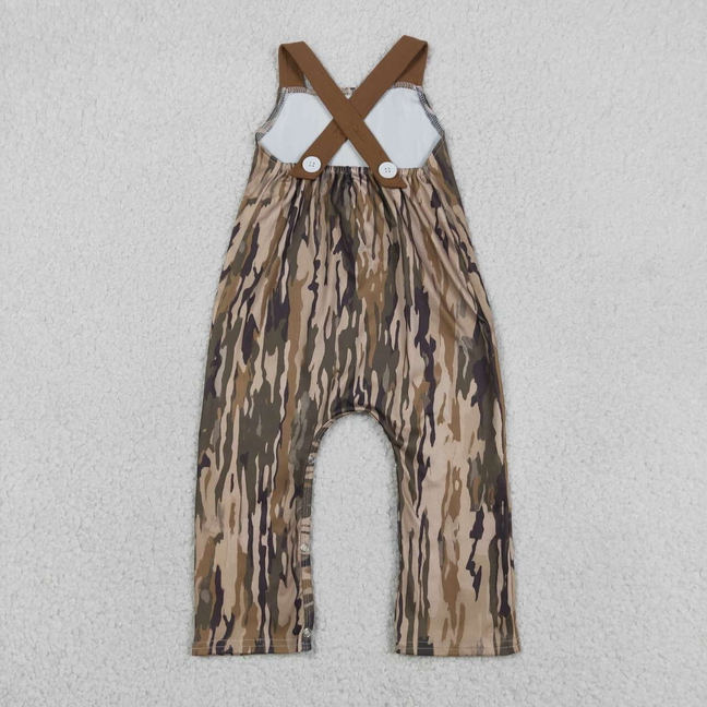 SR4048 Newborn Embroidery Deer Baby Boys Strap Southern Olive Wood Camo Pocket Hunting Jumpsuits