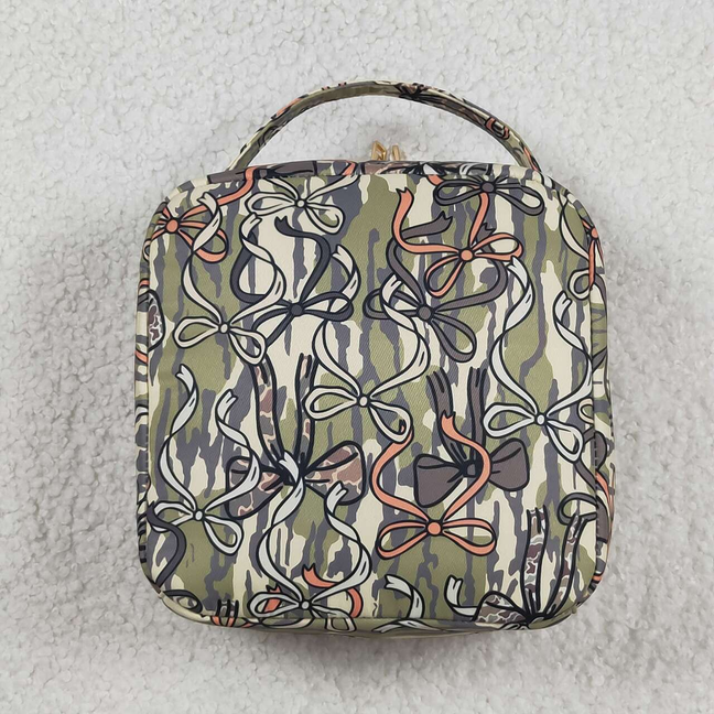 BA0393 Baby Kids Southern Olive Camo Bows Lunch Boxes Bags