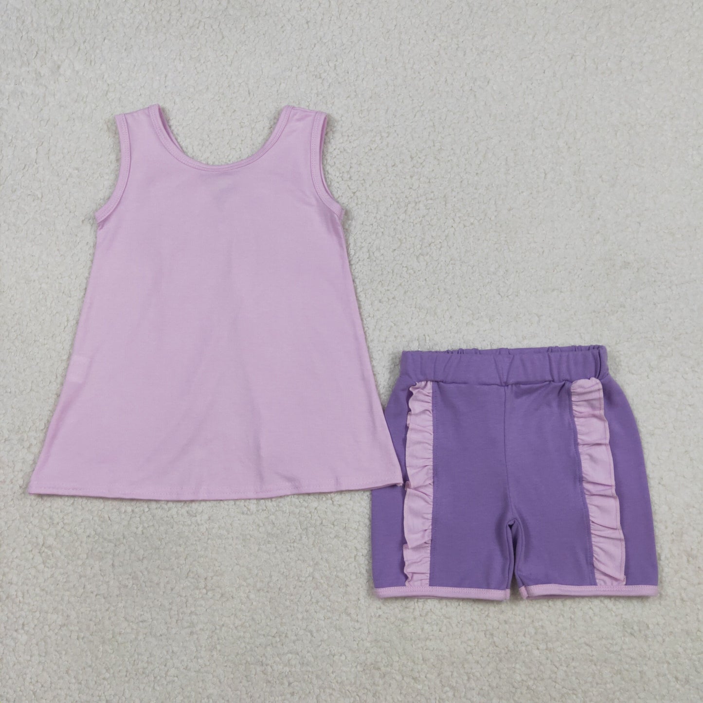 GSSO3461 Kids Baby Girls Lavender Sleeveless Back Bows Tunic Ruffle Shorts Clothes Sets