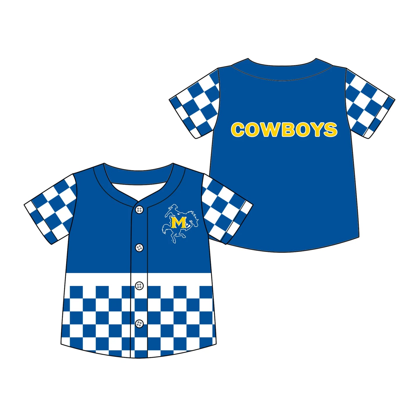 Custom Order Baby Boys Blue Checked McNeese State Cowboys Team Button T-shirts Top