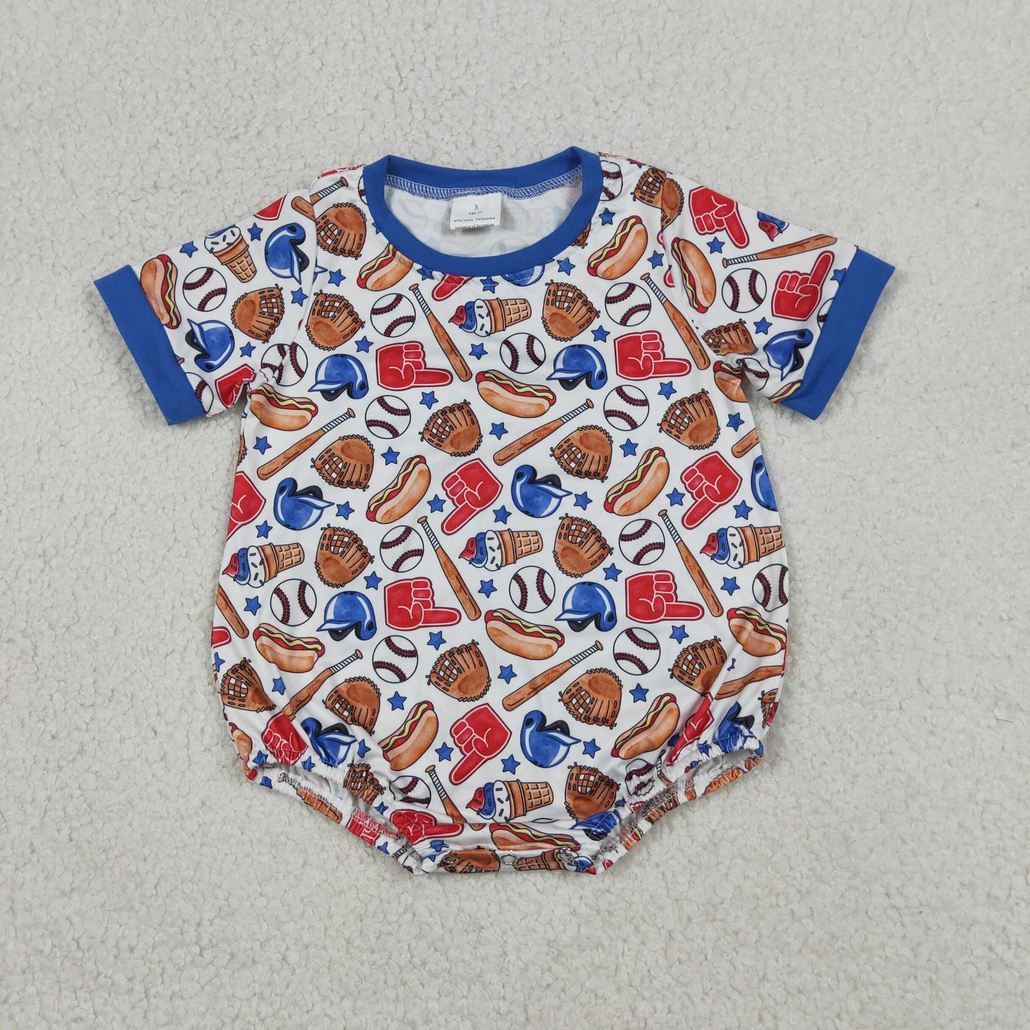 SR4030 Newborn Baby Boys Short Sleeve Baseballs Stars Team Rompers