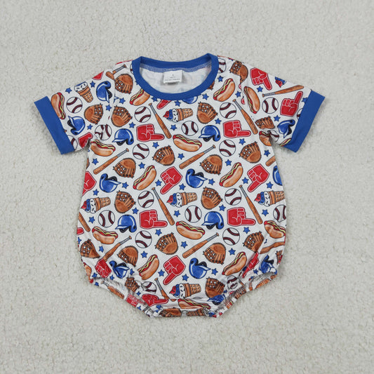 SR4030 Newborn Baby Boys Short Sleeve Baseballs Stars Team Rompers