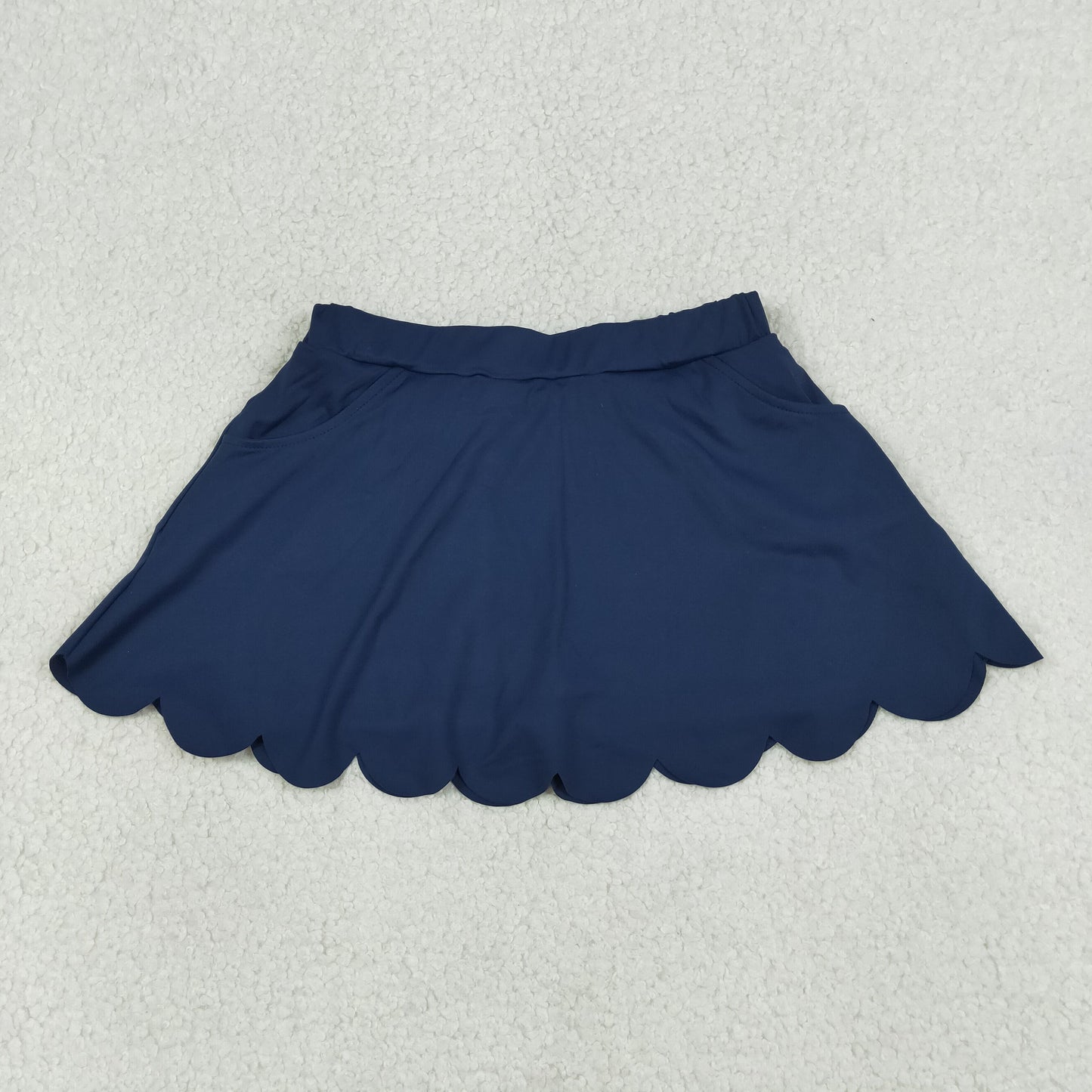 GLK0236 Kids Baby Girls Navy Pockets Yoga Active Scallop Skirt Shorts Bottom
