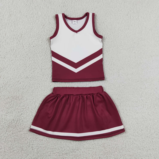 GSD4195 Kids Baby Girls Maroon Gold Stripe Vest Top Skirt Shorts Team Yoga Active Clothes Sets