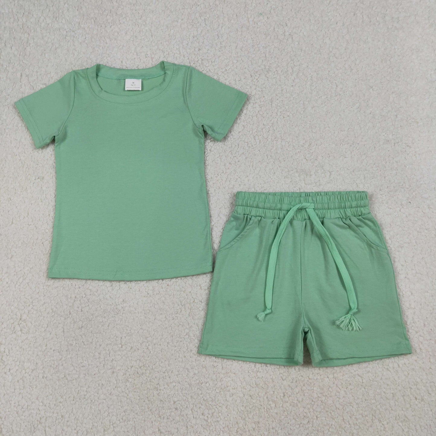 BSSO1886 Kids Baby Boys Green Short Sleeve Shirts Top Pockets Shorts Clothes Sets