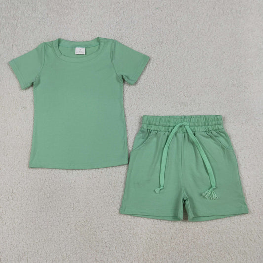 BSSO1886 Kids Baby Boys Green Short Sleeve Shirts Top Pockets Shorts Clothes Sets