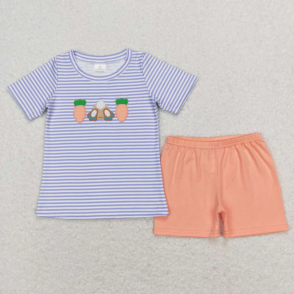 Sibling Baby girl boy clothes Embroidery easter short sleeve shorts sets and Rompers
