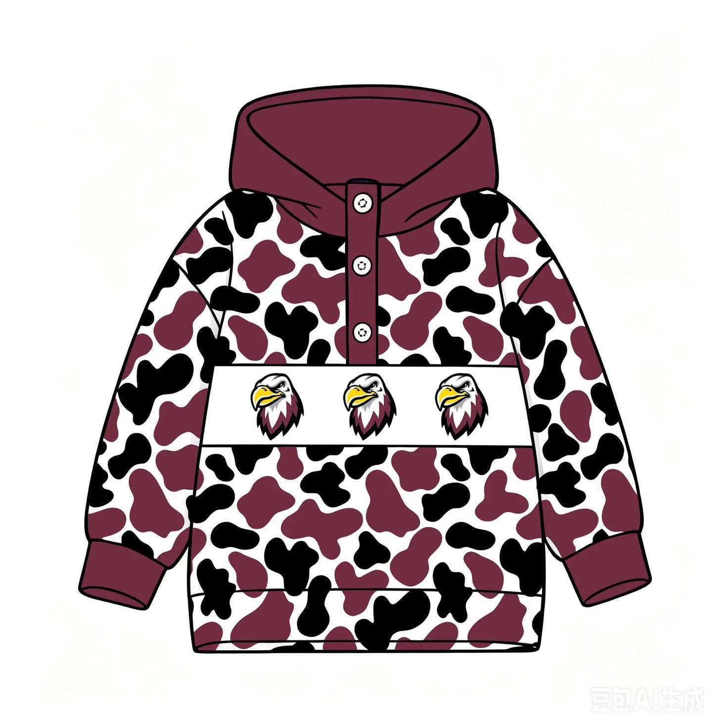 Custom Order Baby Boys Maroon Camo Eagle Team Button Hoodies Top