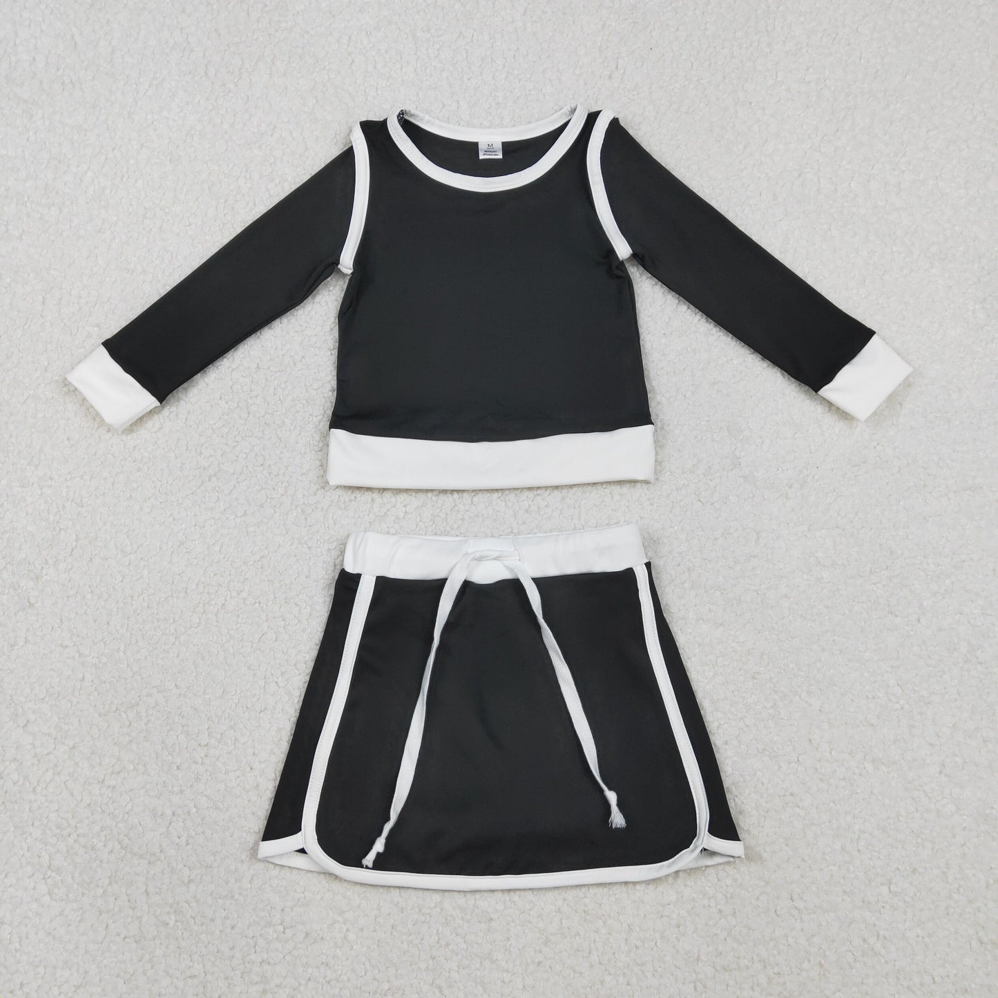 GLD1481 Kids Baby Girl Black Long Sleeve Top Skirts Shorts Yoga Active Clothes Sets