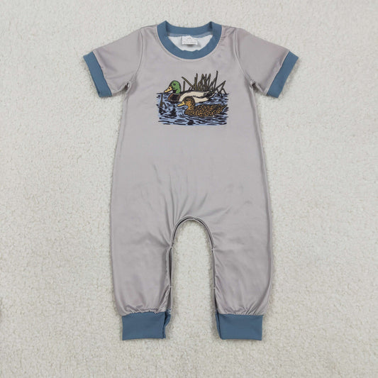 RTS NO MOQ(In Stock) SR3682 Duck Grey Blue Short-Sleeve Jumpsuit
