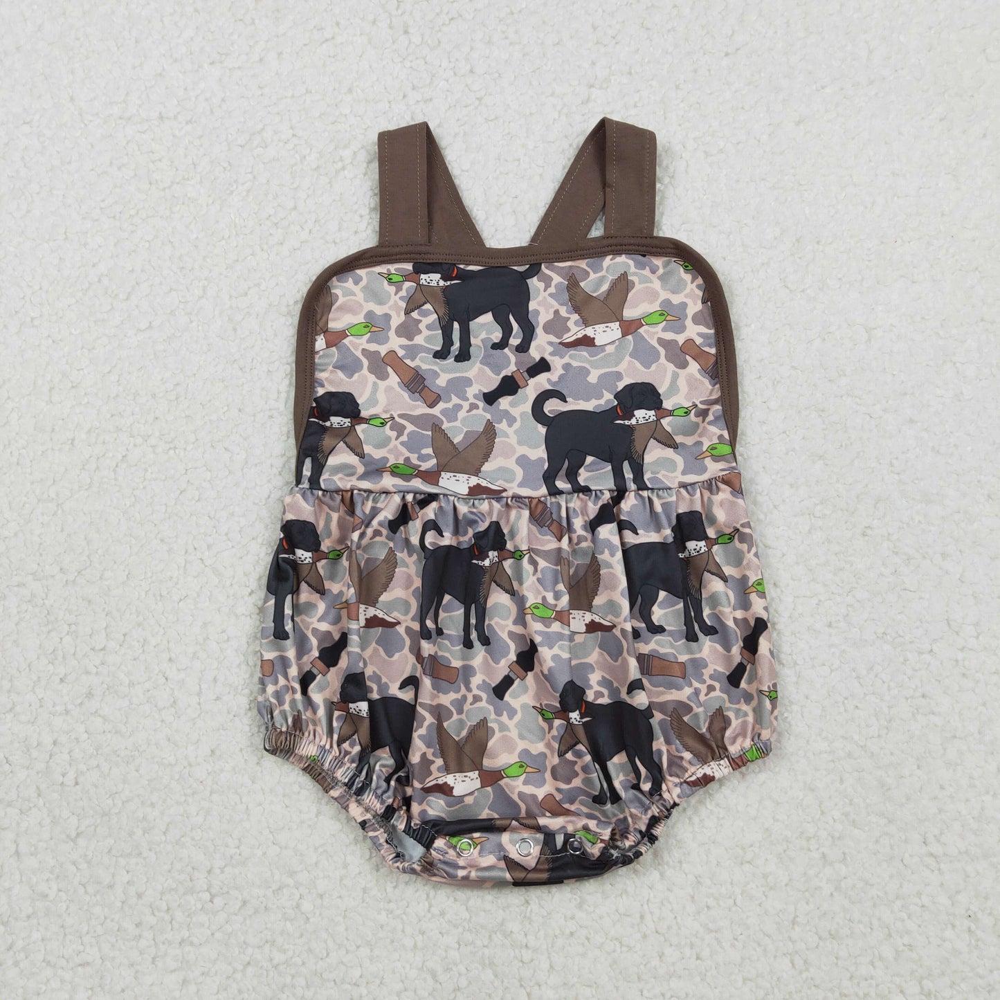 SR3928 Baby Boy Strap Dog Ducks Camo Hunting Rompers