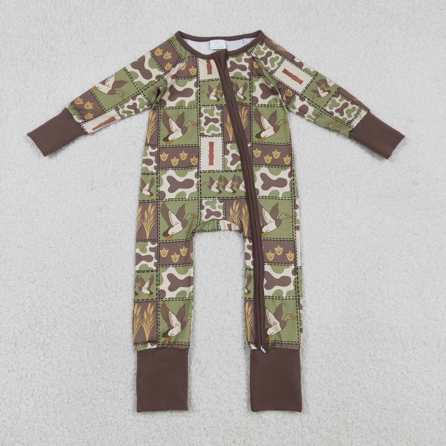RTS NO MOQ（In Stock) LR2949 Duck Camouflage Check Zipper Long-Sleeve Jumpsuit
