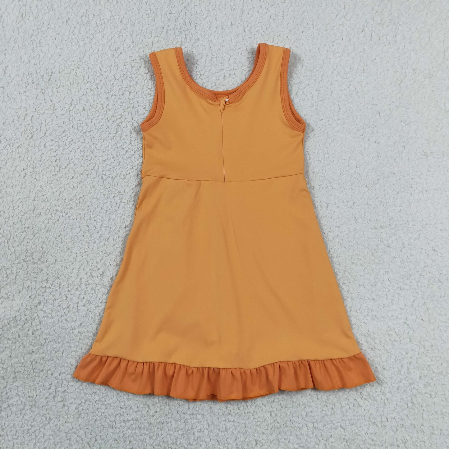 GSD4127 Kids Baby Girls Sleeveless Orange Yoga Active Short Ruffle Knee Length Dress