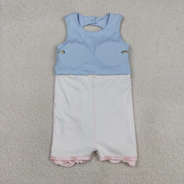 GSD3030 Kids Baby Girls Light Blue Yoga Active Bows Shorts Scallop Knee Length Dresses