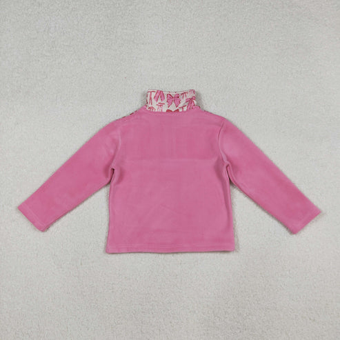 9.24 GT1149 Baby Girls Pink Bows Plaid Half Zipper Pullover Top