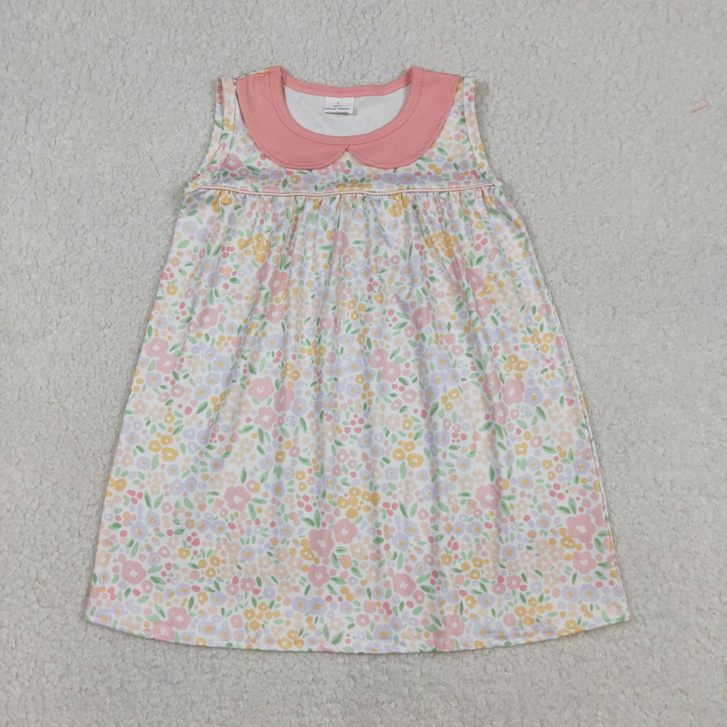 RTS NO MOQ（In Stock) GSD3226 Floral print, flower and leaf, Peter Pan collar sleeveless dress