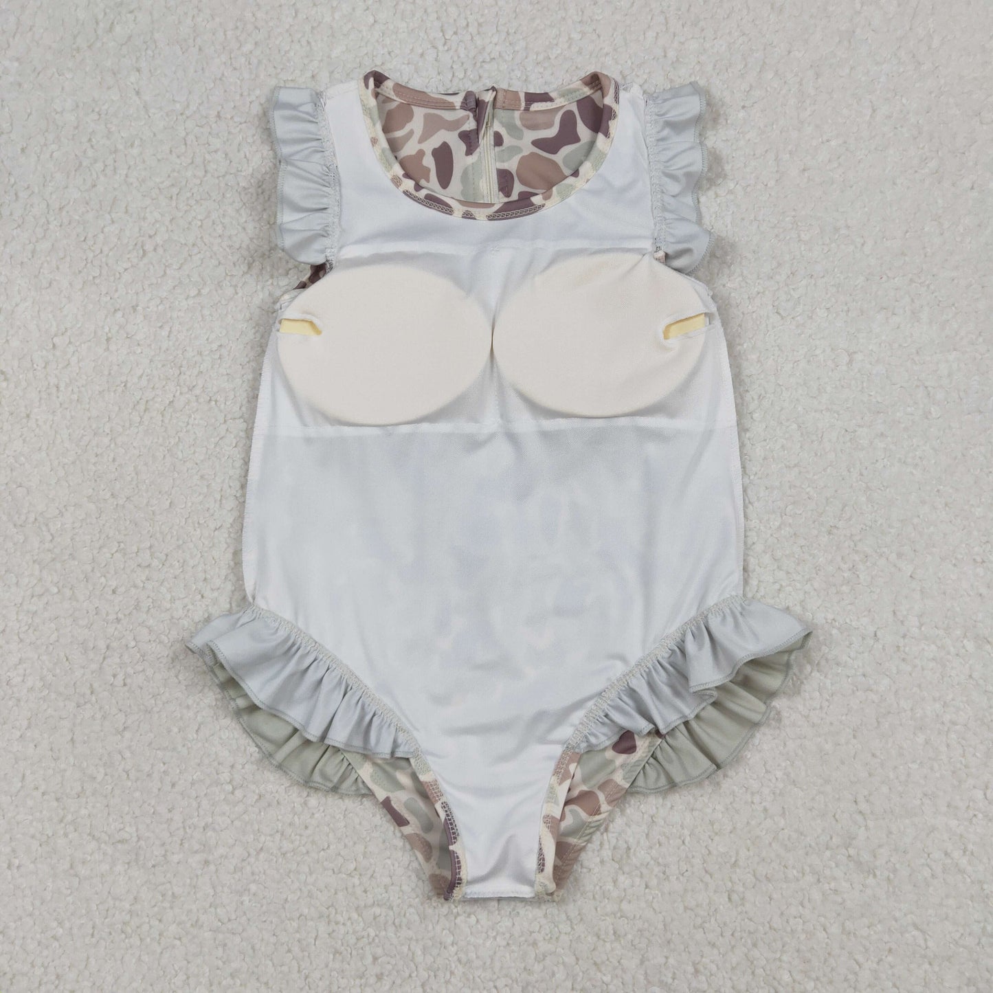 RTS NO MOQ（In Stock) S0595 Camouflage Light Green Lace Beige One-Piece Swimsuit