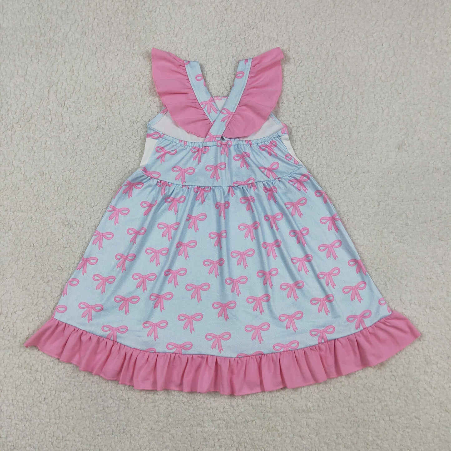 GSD2980 Kids Baby Girls Flutter Sleeve Mama's Girl Bows Ruffle Knee length Dresses