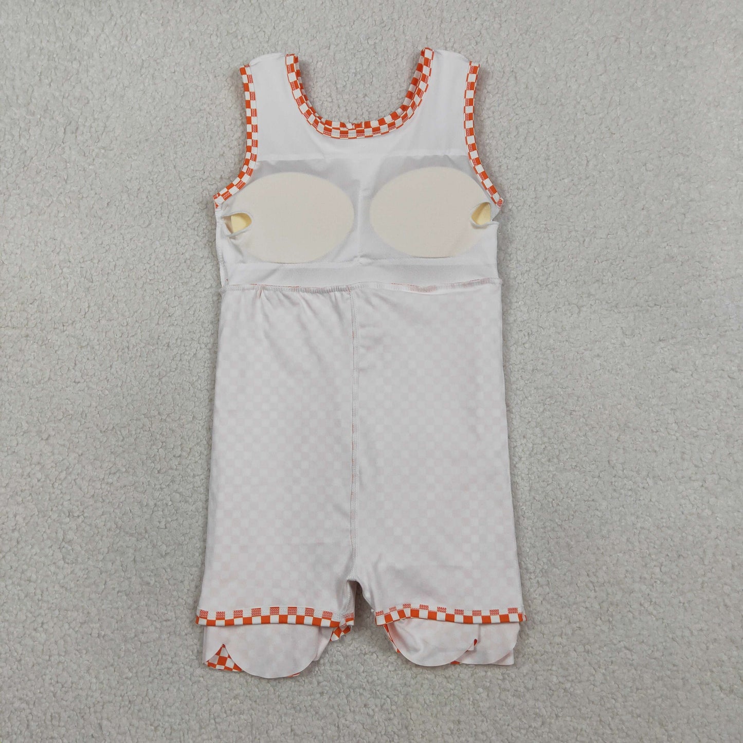 GSD3428 Kids Baby Girls Orange Checked Yoga Active Scallop Shorts Knee Length Dresses