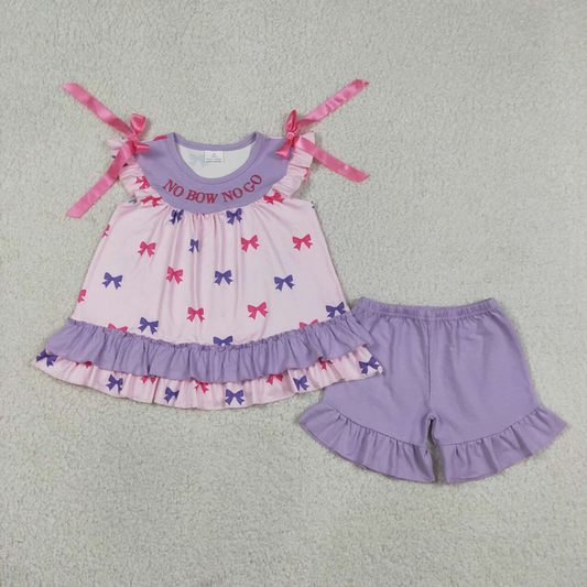 GSSO3460 Kids Embroidery No Bows No Go Baby Girls Tunic Ruffle Shorts Clothes Sets