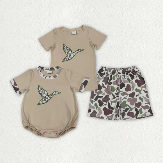 Sibling Baby boys clothes Embroidery duck camouflage short sleeve shorts sets and Rompers