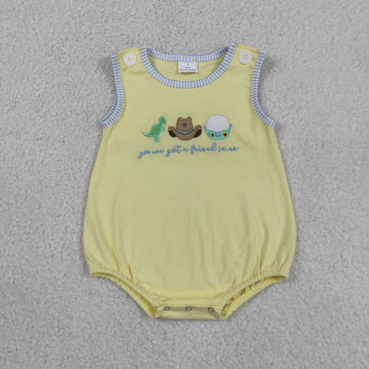 SR4106 Newborn Embroidery Hats Dinosaurs Got a Friend Baby Boys Sleeveless Cartoon Rompers