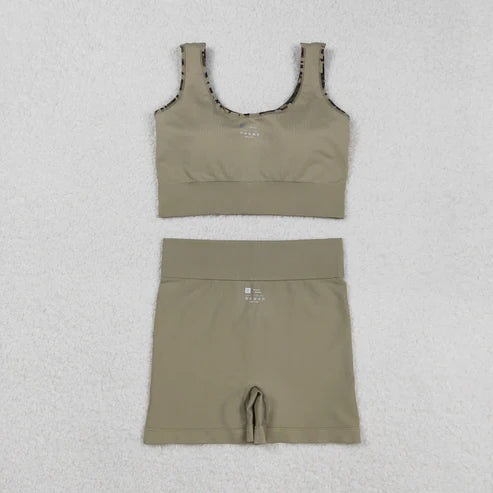 9.13 GT1187+SS0642 Adult Women Bottomland Camo Crop Bra Top Shorts Yoga Outfits Set