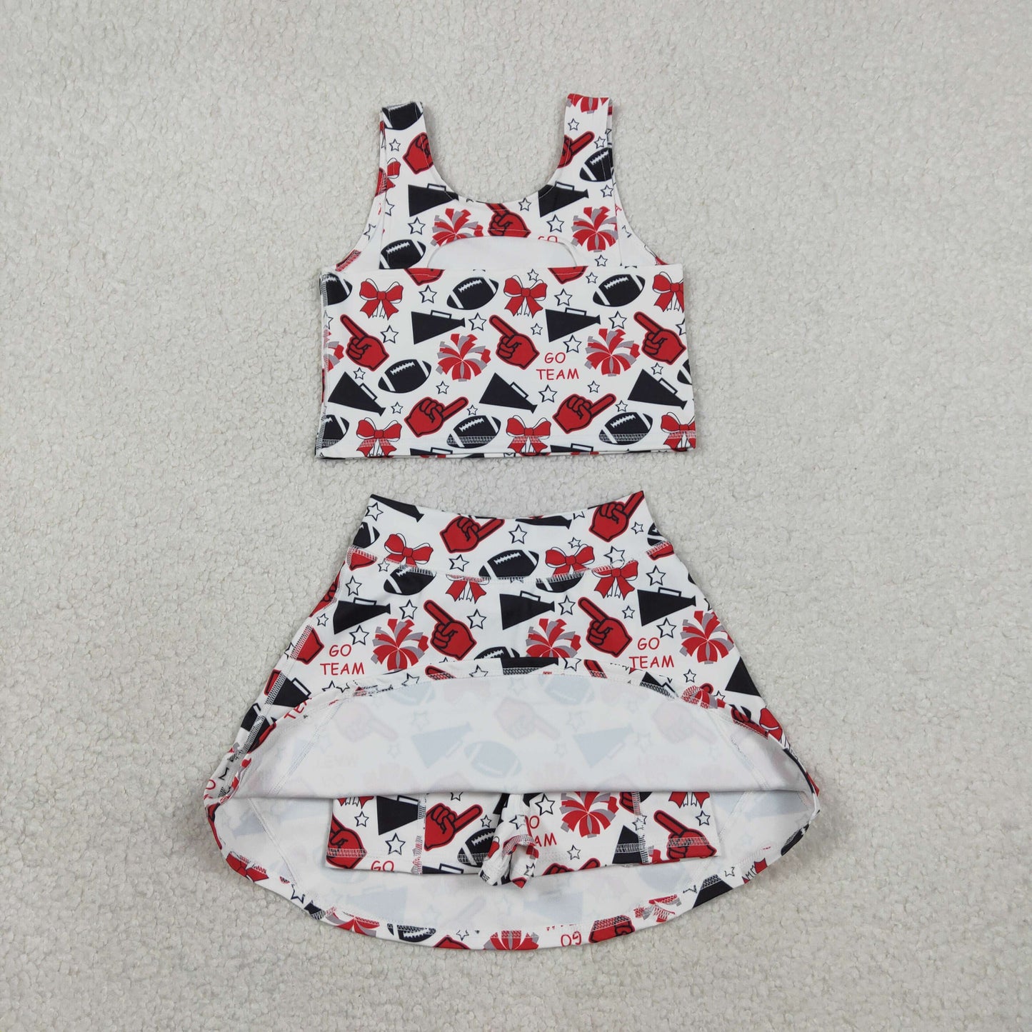 GSD2693 Kids Baby Girl Team Red Football Bows Vest Top Short Skirts Yoga Sets