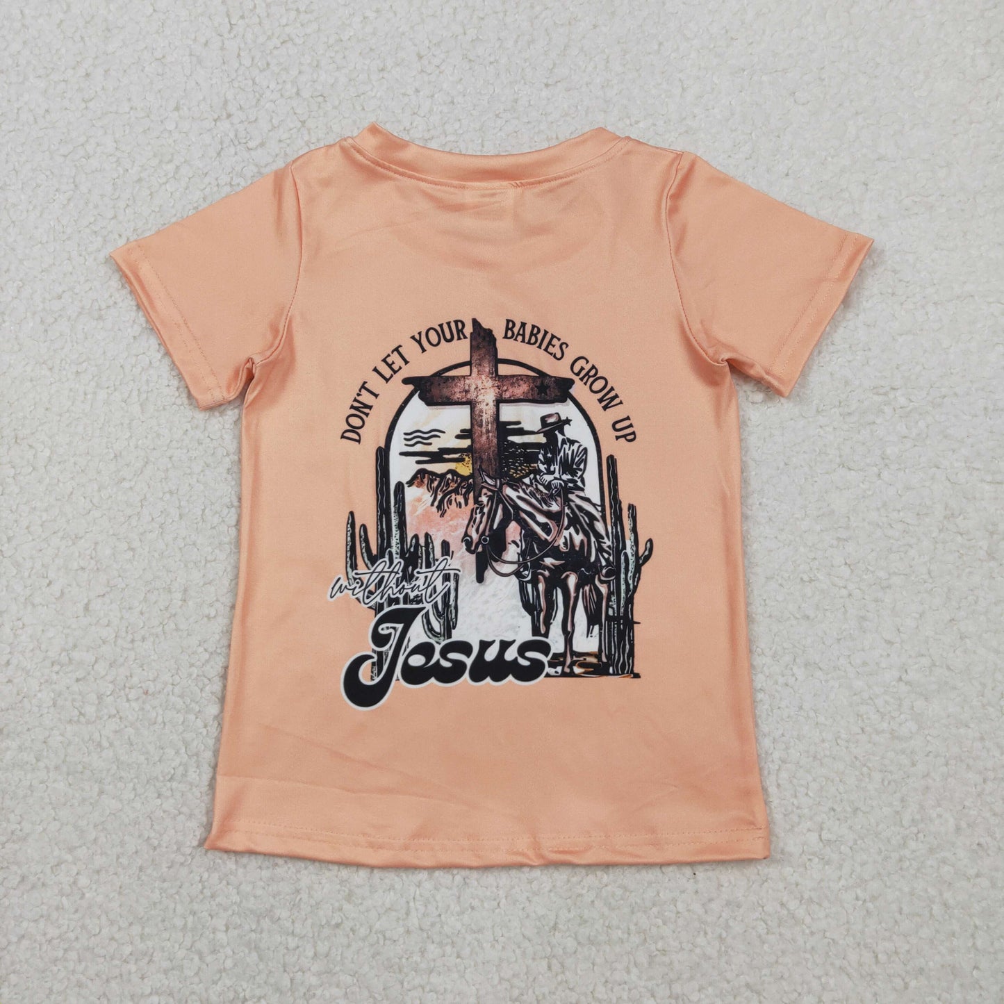 BT1618 Kids Baby Boy Short Sleeve Cactus Horse Rodeos Western T-shirts Top