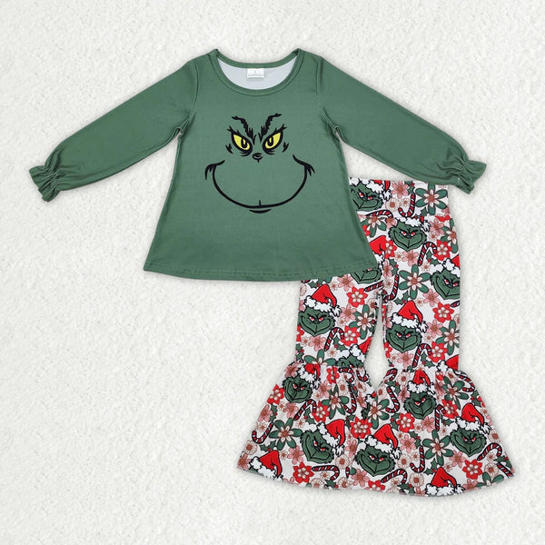 GT0610+P0631 Baby Girls Christmas Frog Smile Tops Bell Pants Clothes Set