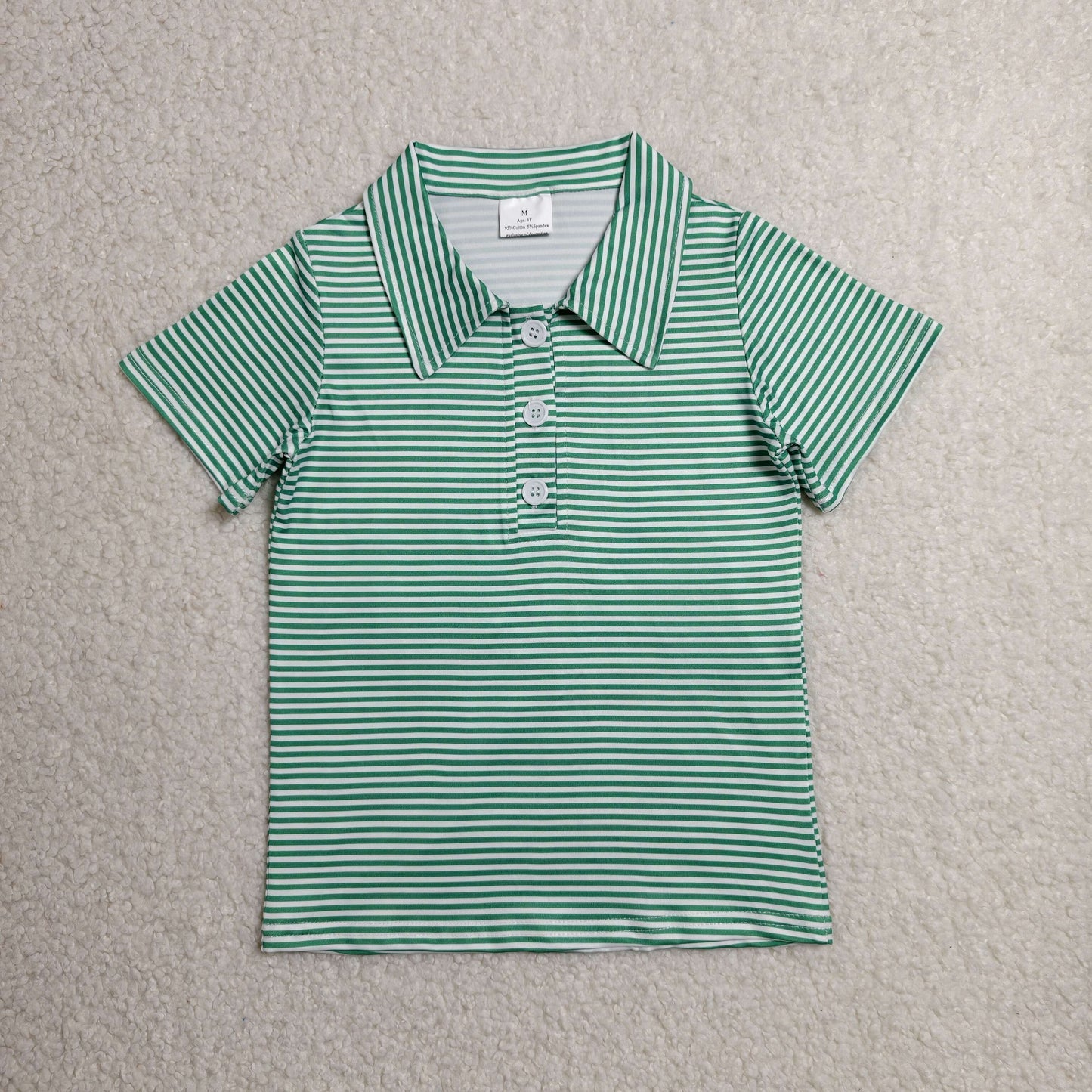 BT1832 Kids Baby Boys Short Sleeve Green Stripe Button Polo Shirts Top