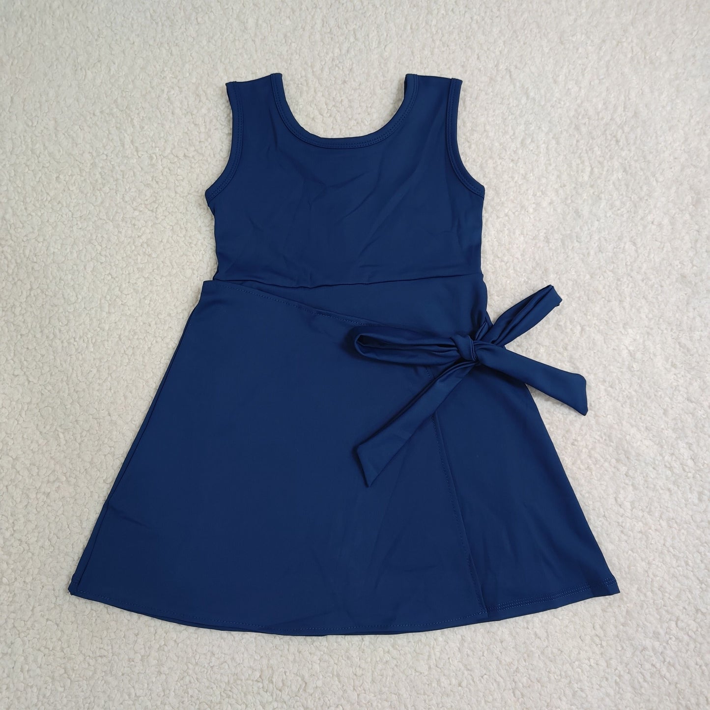 GSD3880 Kids Clothing Baby Girls Navy Sleeveless Bows Yoga Active Short Knee Length Dress