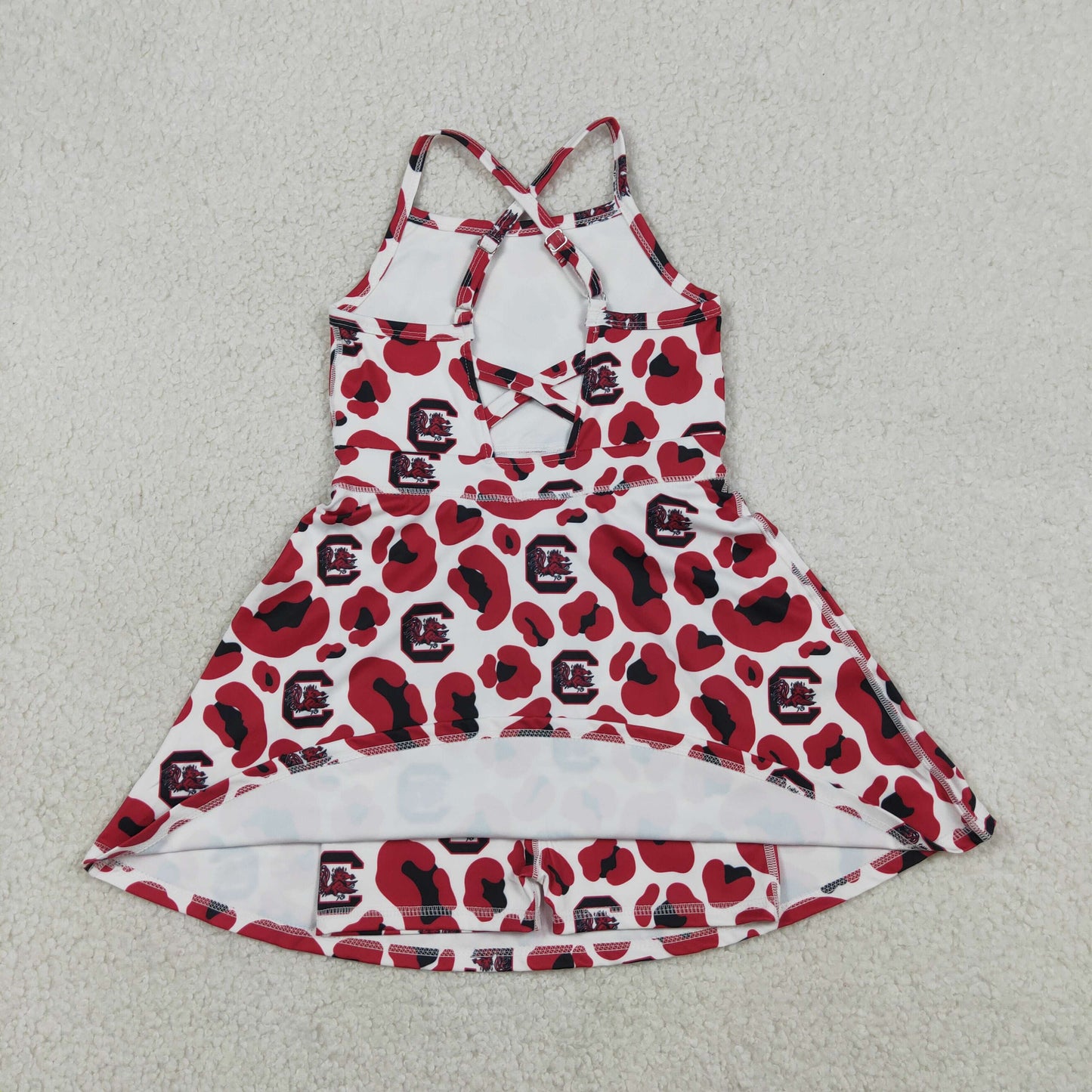 GSD3633 Kids Baby Girl Strap Red Leopard South Carolina Team Yoga Active Shorts Knee Length Dress