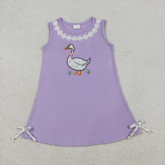 GSD2942 Kids Embroidery Bows Goose Baby Girl Sleeveless Knee Length Dresses