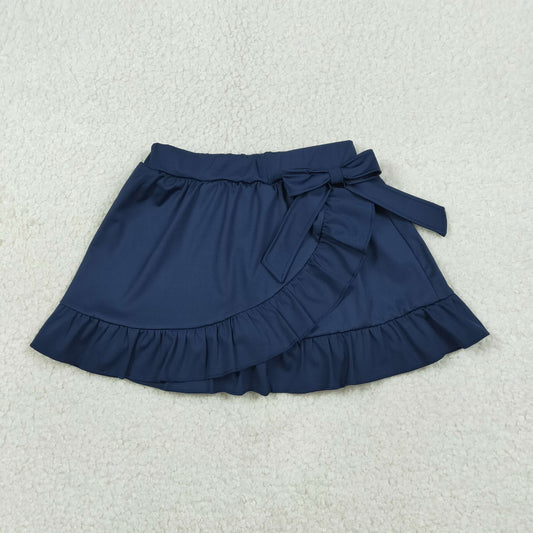 RTS NO MOQ(In Stock) GLK0217 Solid Blue Lace Bow Yoga Skirt