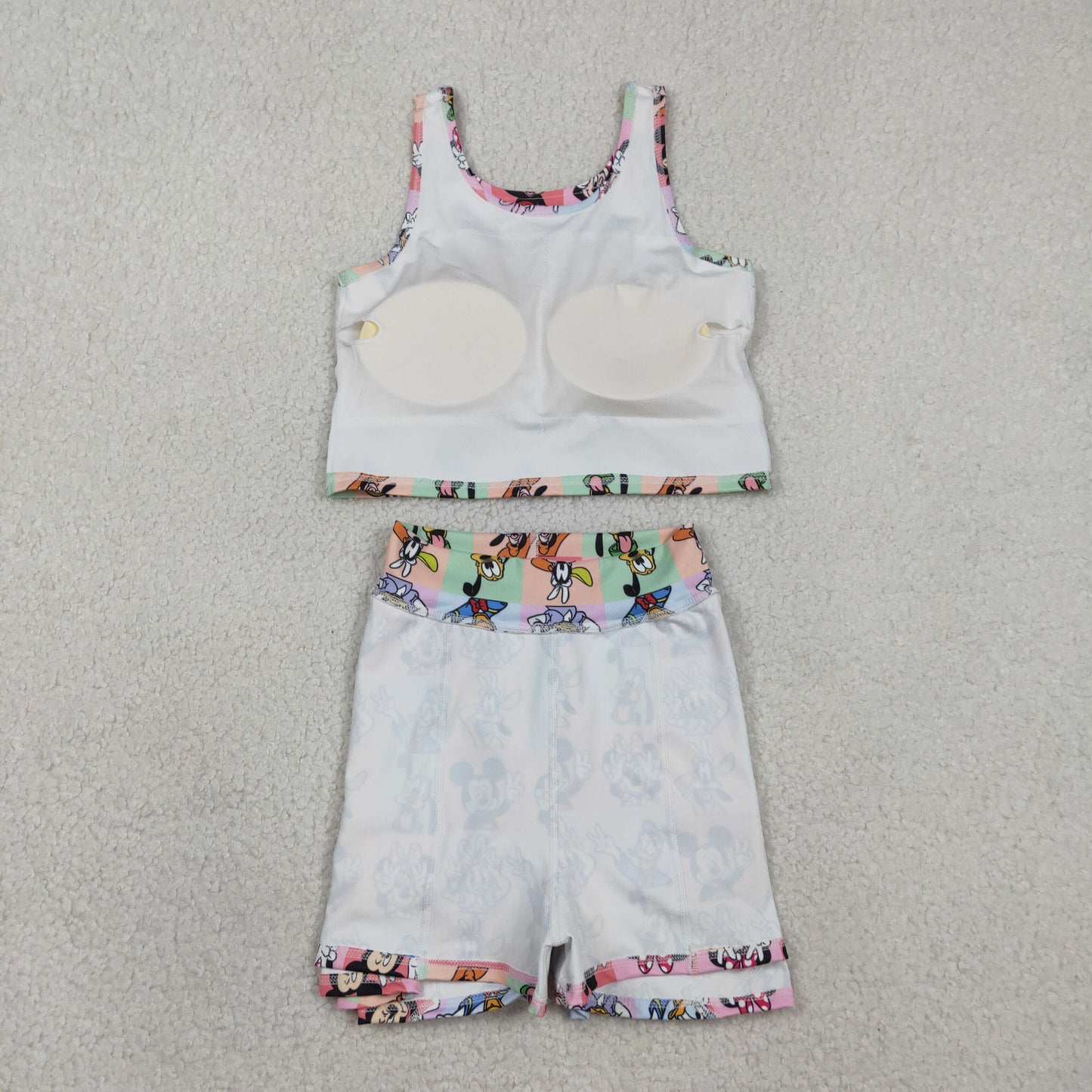 GSD2333 Kids Baby Girl Sleeveless Cartoon Mouse Ducks Plaid Top Skort Yoga Sets