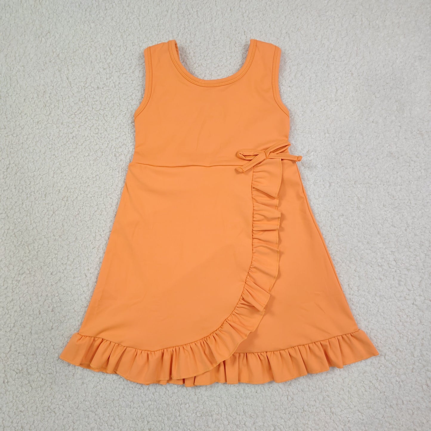 GSD3767 Kids Clothing Baby Girls Orange Sleeveless Yoga Active Shorts Ruffle Knee Length Dresses