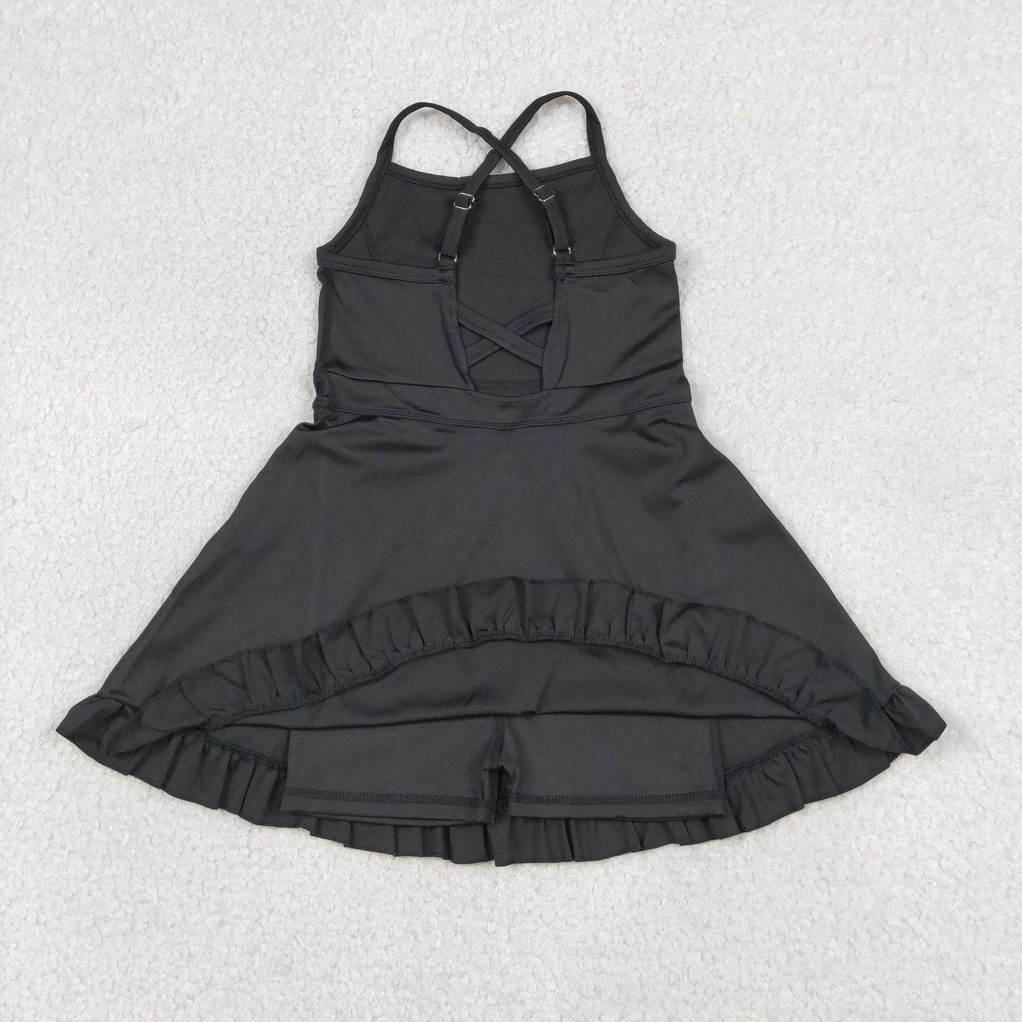 S0552 Kids Baby Girls Black Knit Knee Length Active Wear Dresses