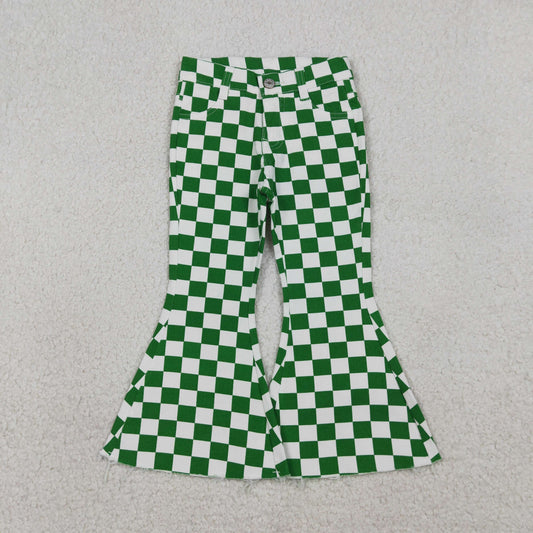 RTS NO MOQ(In Stock) P0841 Green and white plaid denim trousers