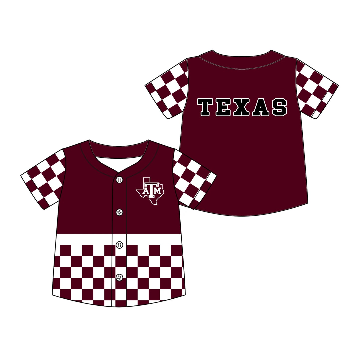 Custom Order Baby Boys Maroon Checked ATM Texas Team Button T-shirts Top