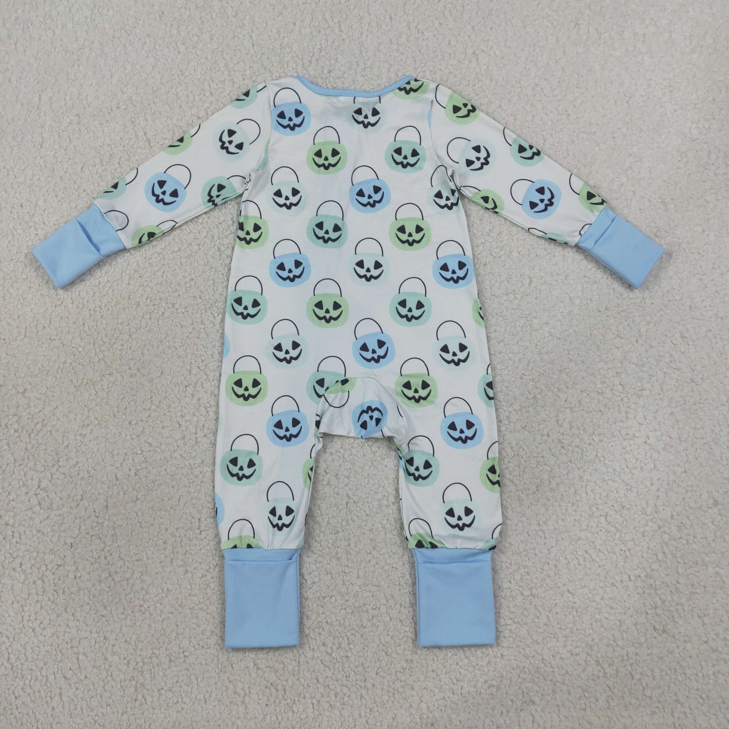LR2534 Newborn Baby Boys Ghost Pumpkins Halloween Two Way Zip Convertible Rompers